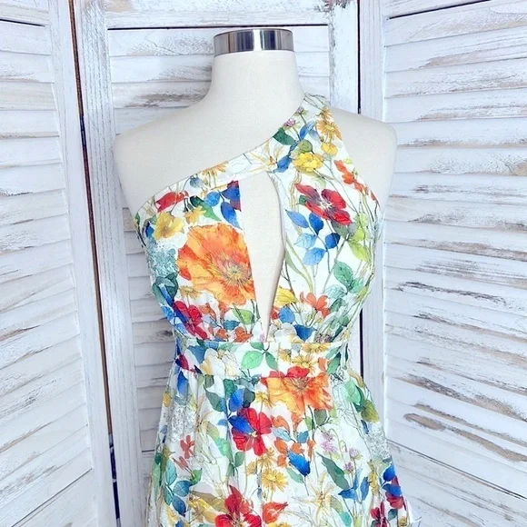 DRESS THE POPULATION * Mena Asymetric Chiffon Cut Out Side Slit Pocket Dress - Picture 3 of 15